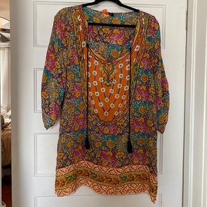 Tolani 100% Silk Tunic Dress w/ tassels